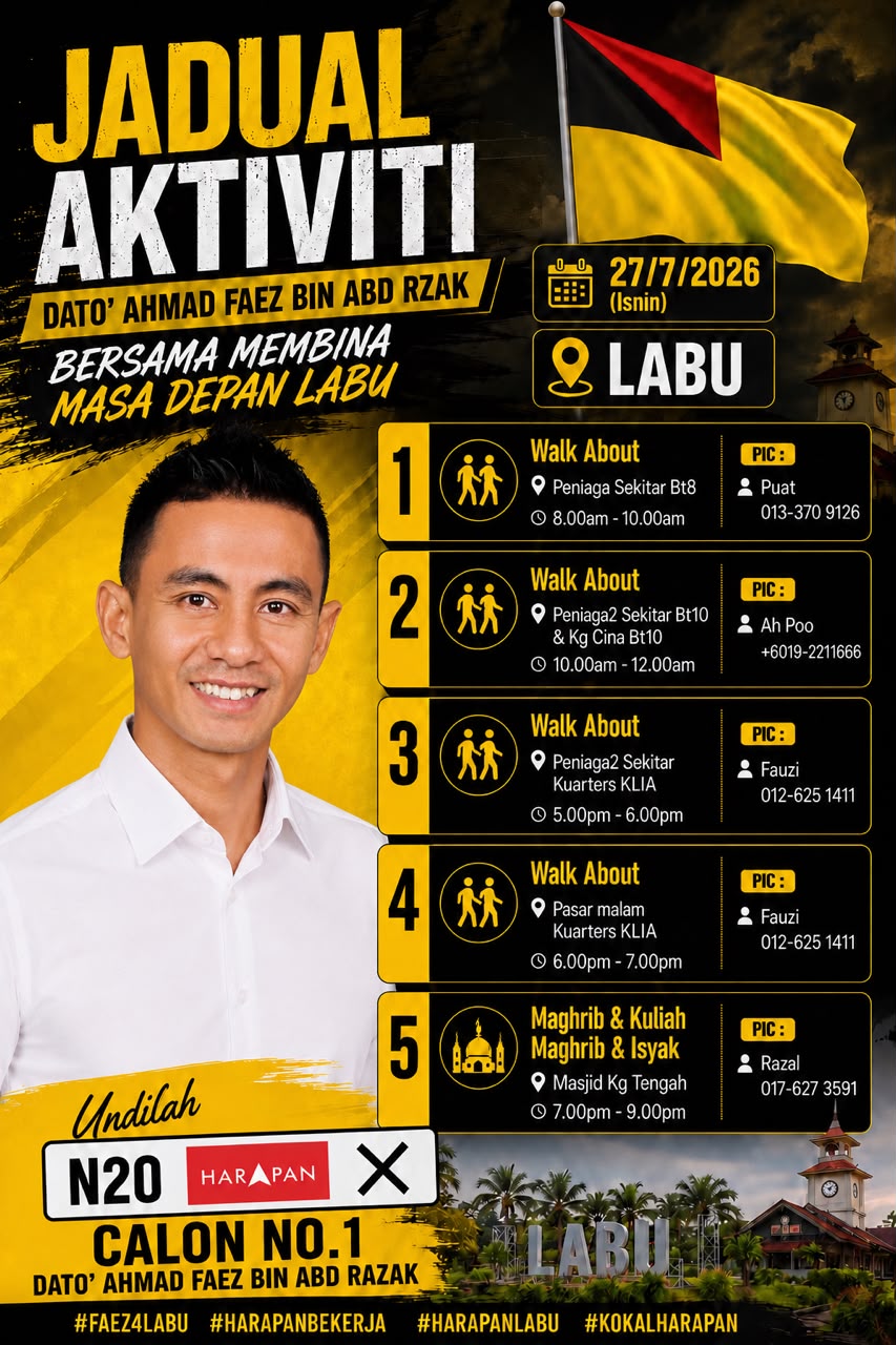 Jadual aktiviti Dato' Ahmad Faez — 27/7/2026 (Isnin)
