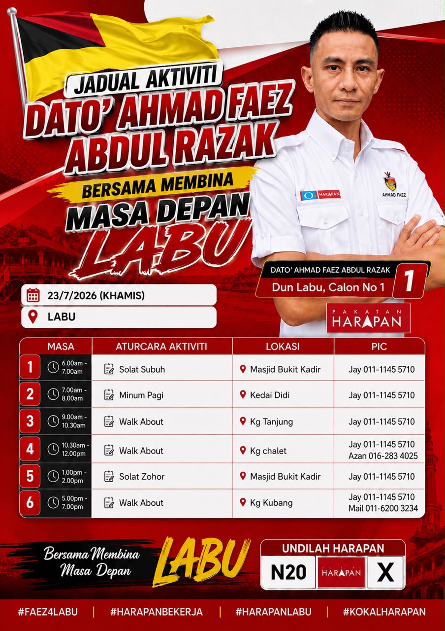 Jadual aktiviti Dato' Ahmad Faez — 23/7/2026 (Khamis)