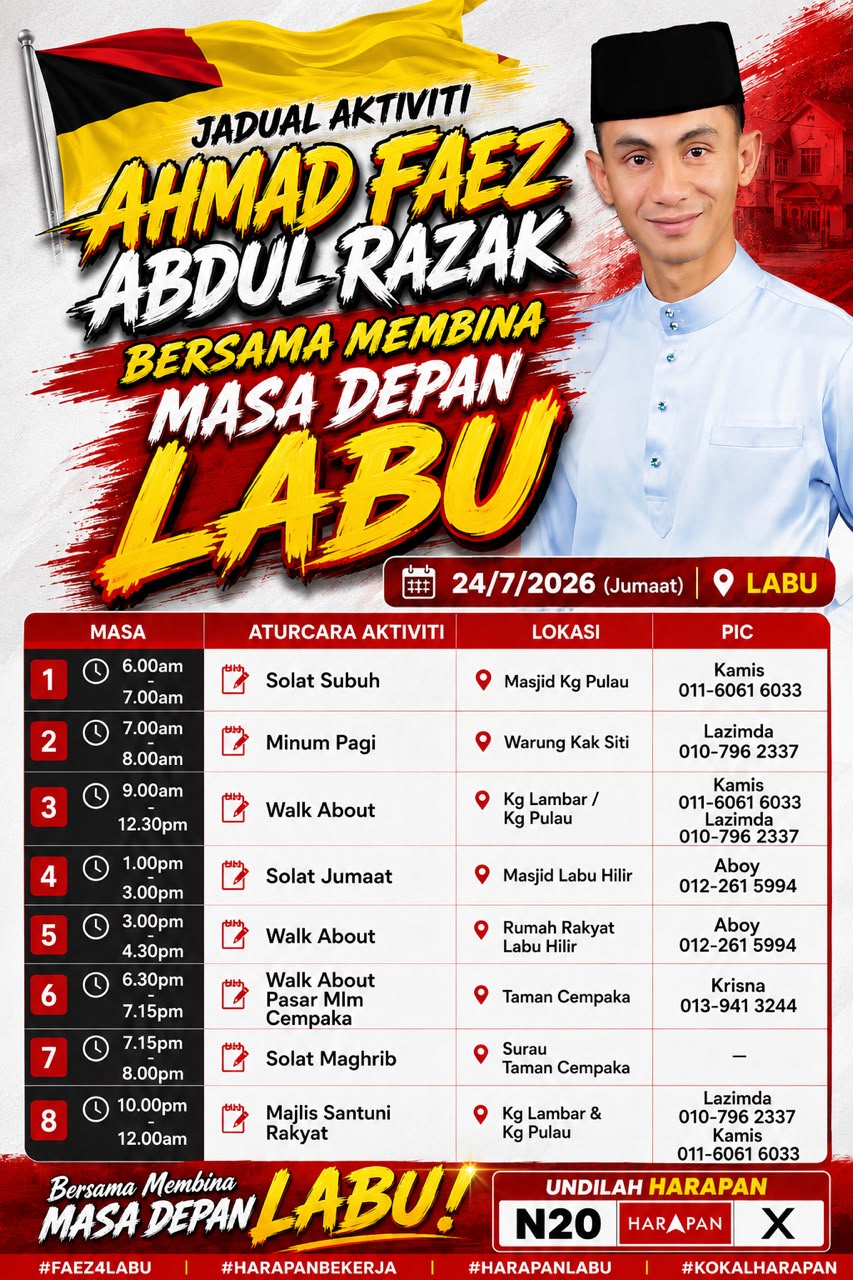 Jadual aktiviti Dato' Ahmad Faez — 24/7/2026 (Jumaat)