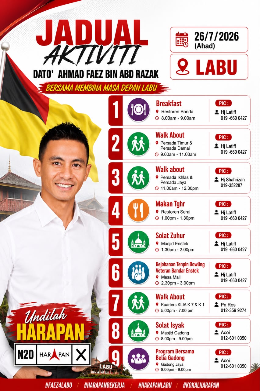 Jadual aktiviti Dato' Ahmad Faez — 26/7/2026 (Ahad)