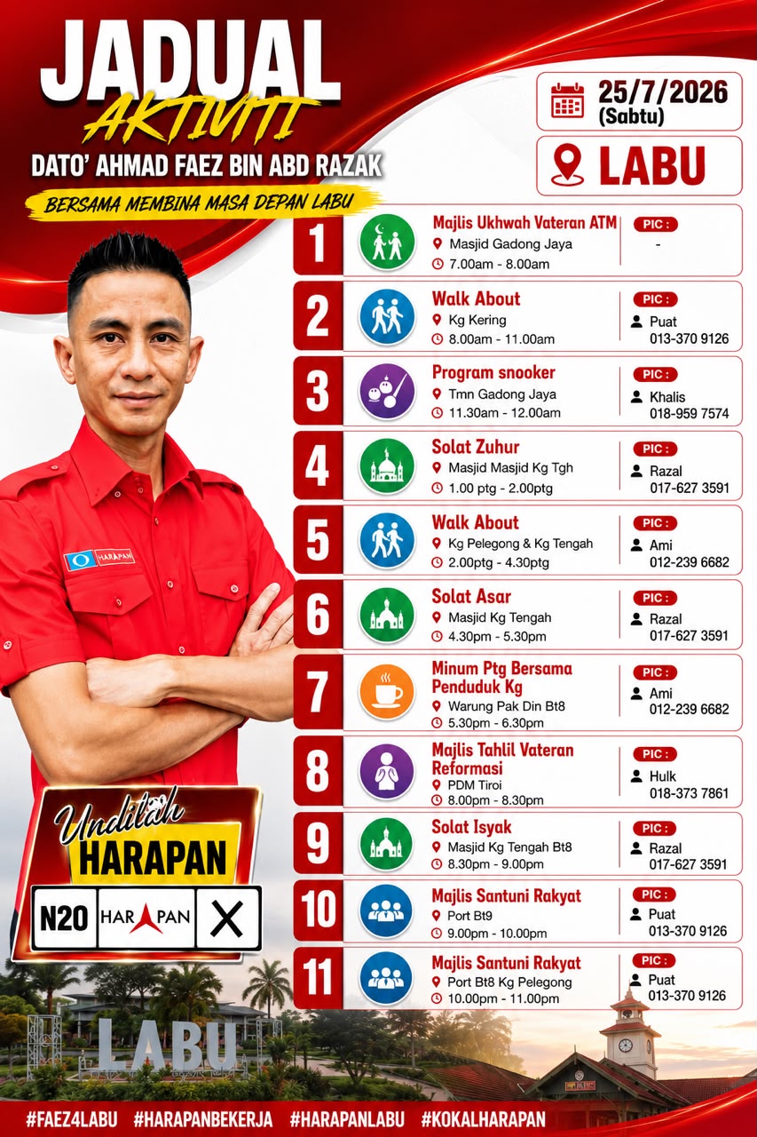 Jadual aktiviti Dato' Ahmad Faez — 25/7/2026 (Sabtu)