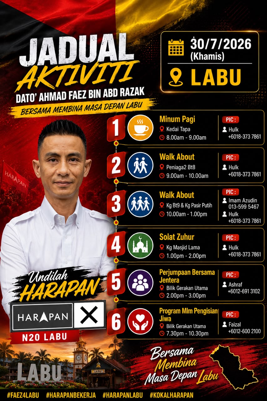 Jadual aktiviti Dato' Ahmad Faez — 30/7/2026 (Khamis)
