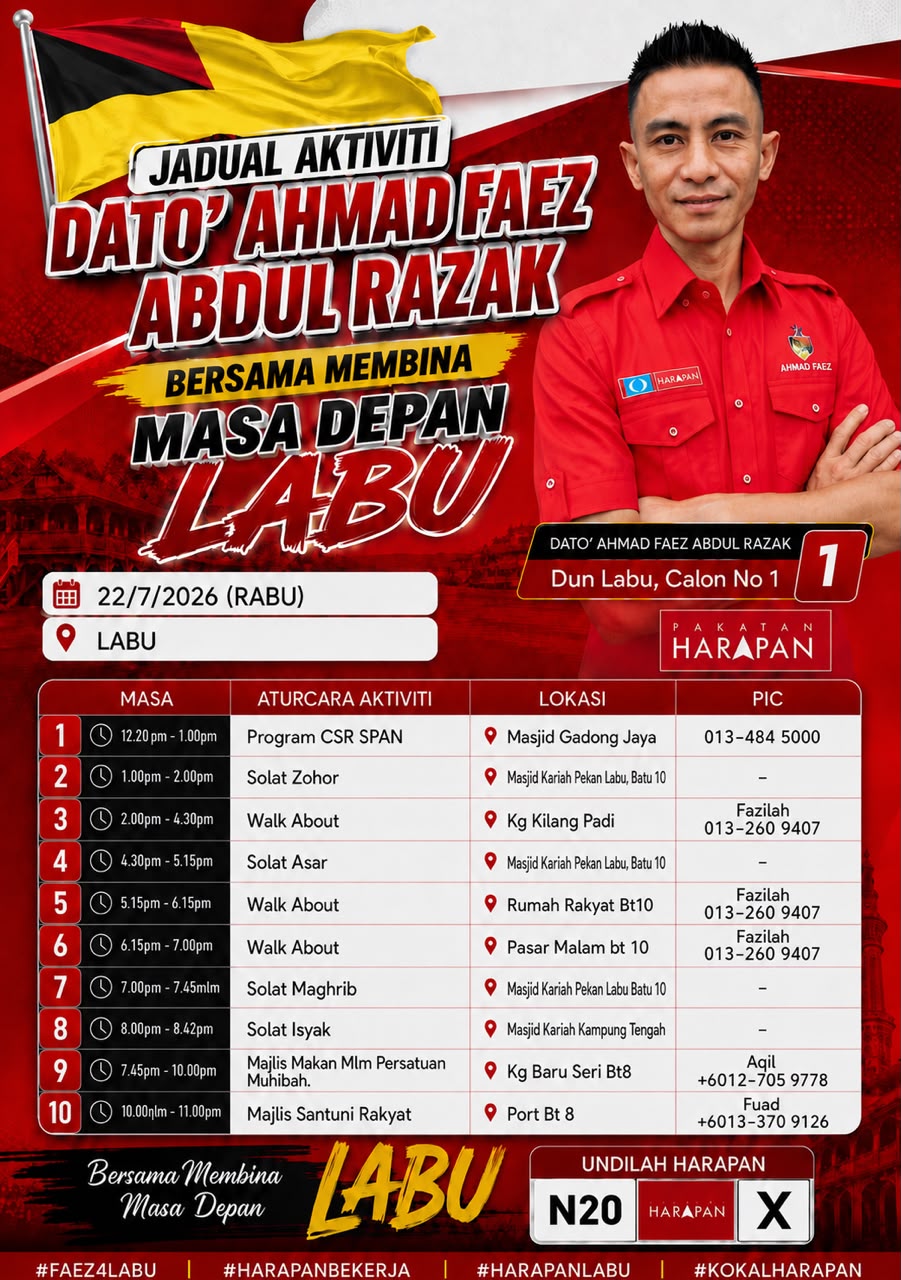 Jadual aktiviti Dato' Ahmad Faez — 22/7/2026 (Rabu)
